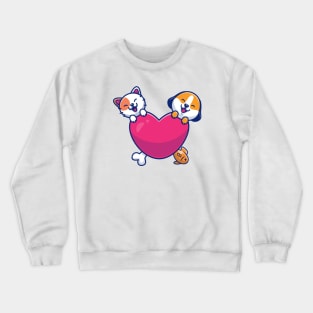 Cute Dog And Cute Cat Cartoon Crewneck Sweatshirt